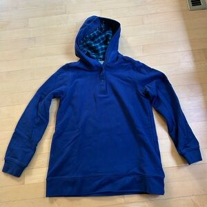 Lands End Navy Blue Hooded Sweatshirt with Flannel Plaid Lining - Sz S - EUC